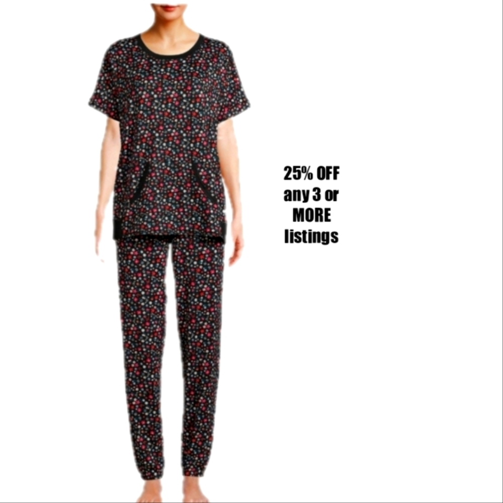 3 Piece Set Size Large Floral Graphic Print Loungewear Joggers Pocket Pajama Pj